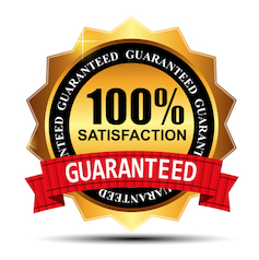 100% SATISFACTION guaranteed gold label with red ribbon vector i