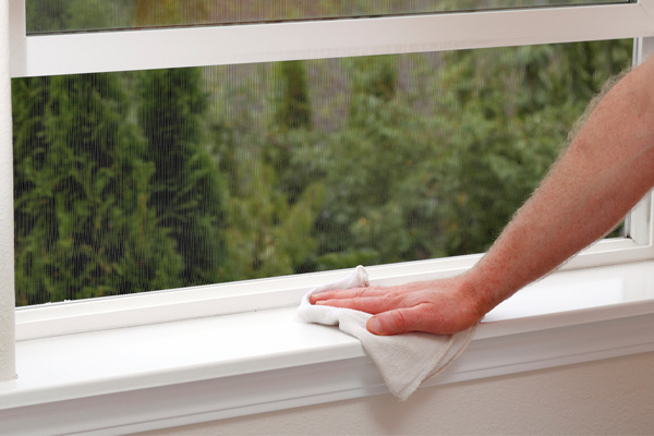 image of homeowner removing dust from home to improve indoor air quality