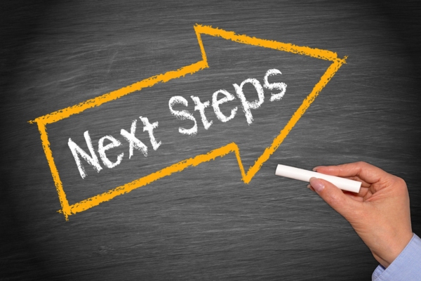 Next Steps inside an arrow written on a chalkboard depicting Steps to Take When Your Outdoor AC Unit Trips the Breaker