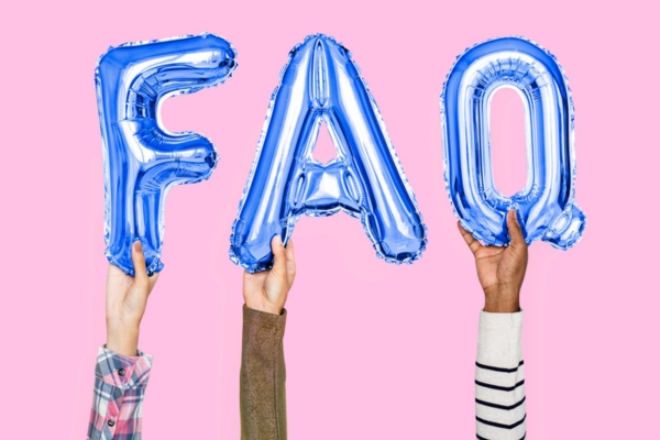FAQ spelled using letter balloons held up by different hands depicting End of Summer AC Tips questions