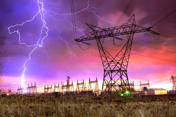 image of lightning hitting electrical line and power outage