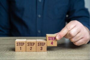 step 1-4 on wooden cube depicting air conditioner installation steps