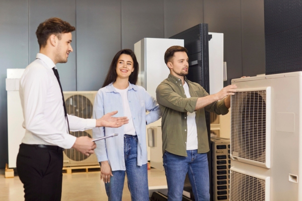 ductless salesman assisting a couple