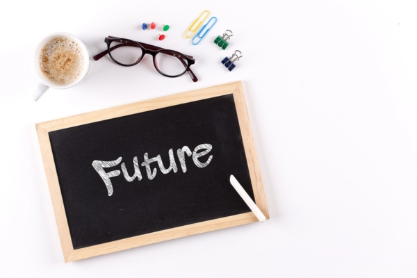 Future written on a mini chalkboard depicting heating oil technology