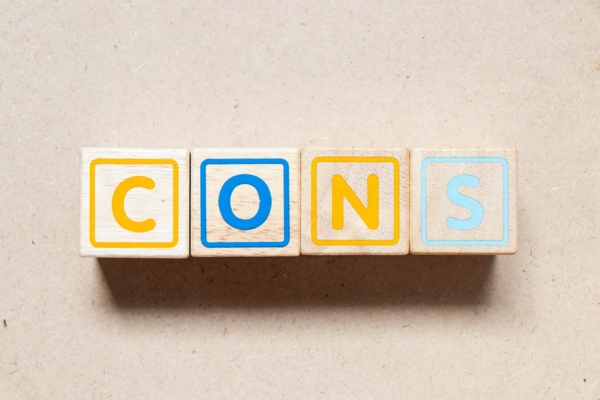 CONS spelled using wooden cubes with letters depicting Drawbacks of Window Air Conditioning Units